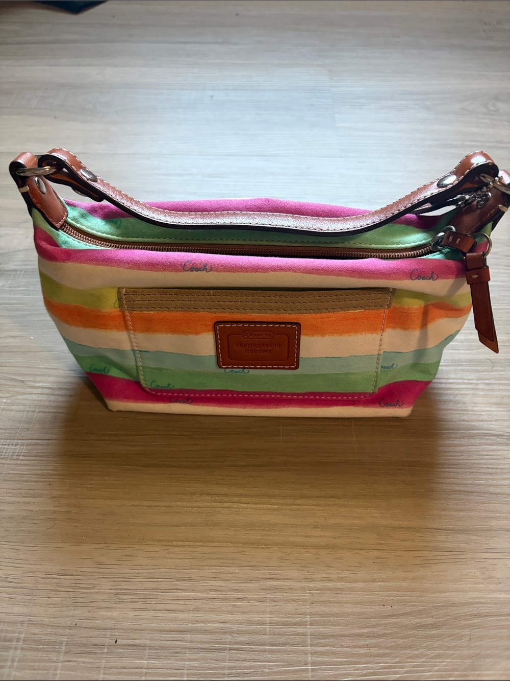 Vintage Coach Multicolor Stripe Canvas mini bag Pink, Green, Orange, White